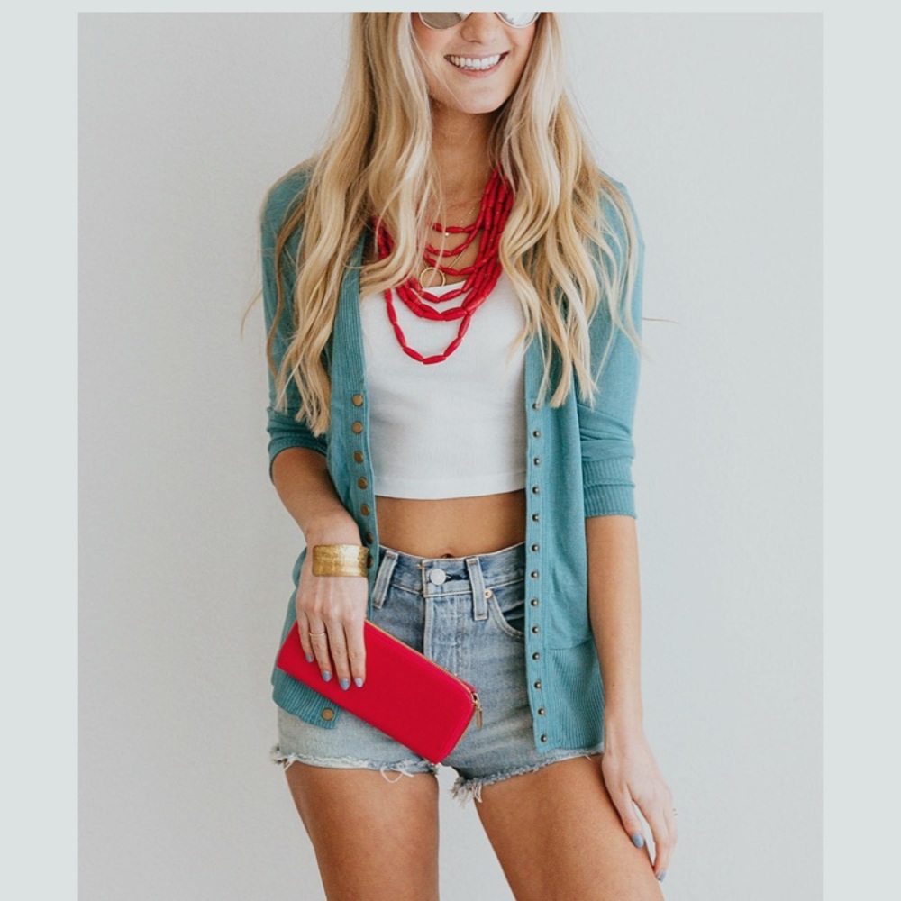 Turquoise brass snap cardigan